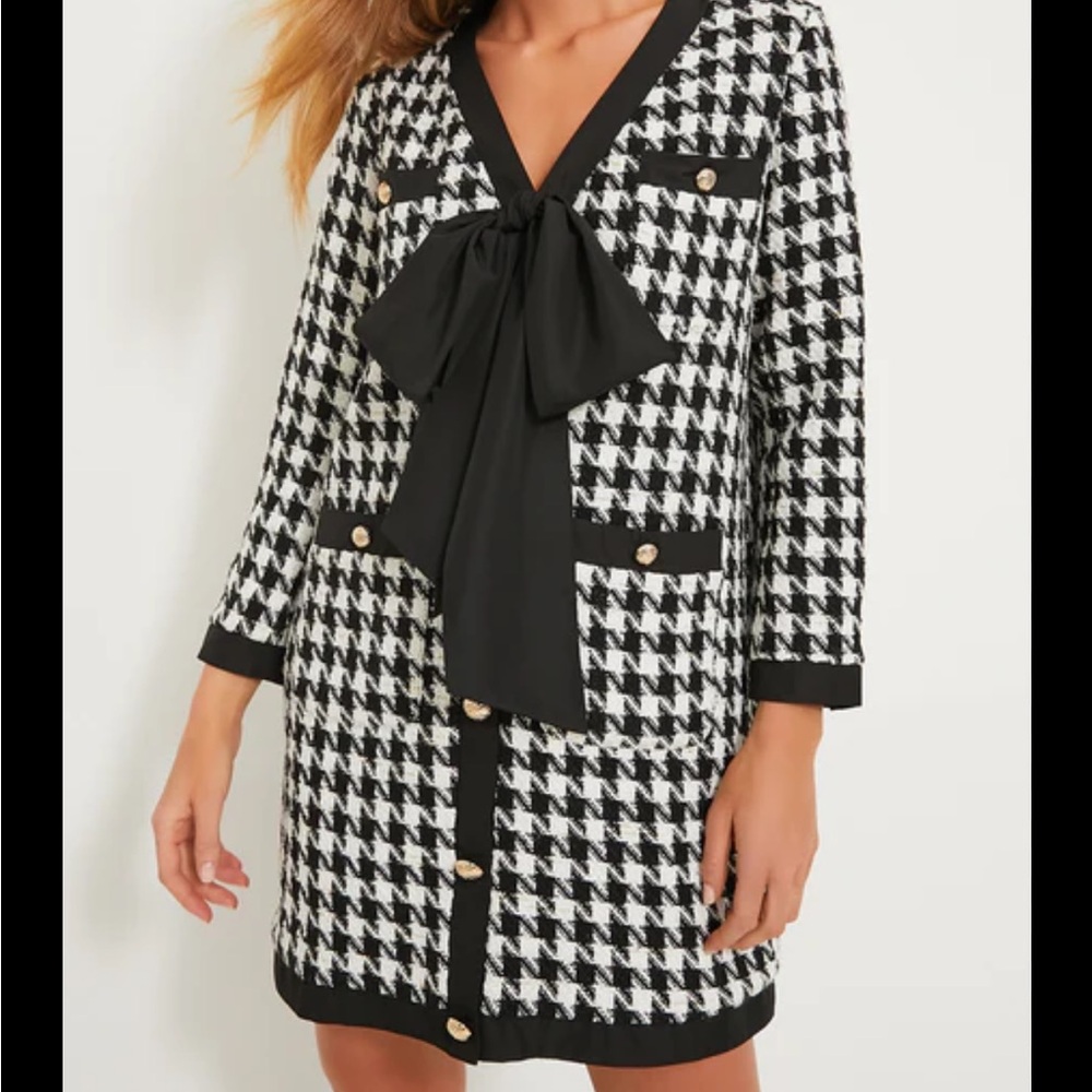 Black and White Houndstooth Dress with Bow
